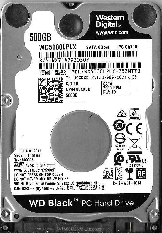 WD5000LPLX – Western Digital 500GB 7200 RPM SATA 2.5″ HDD
